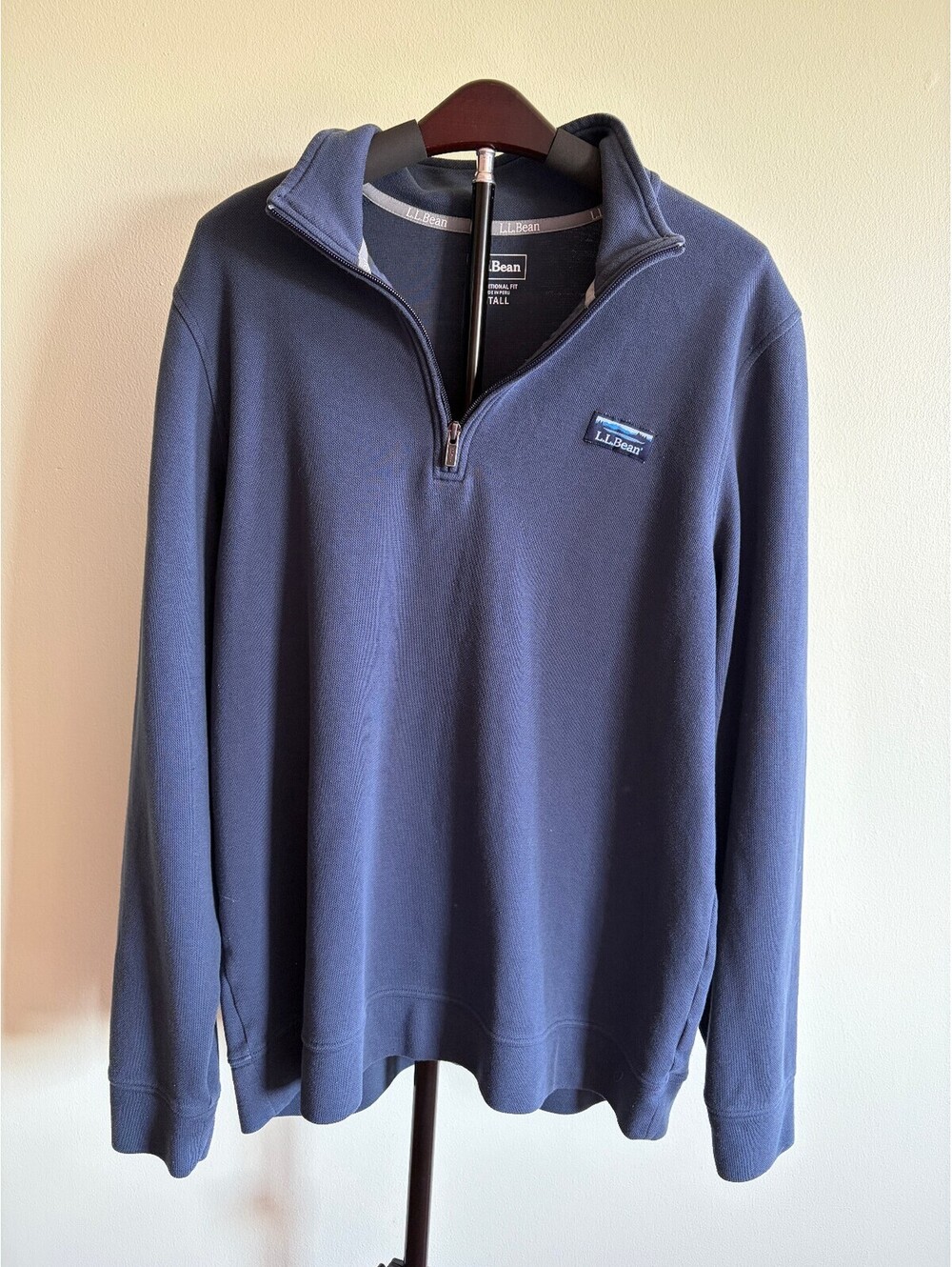 L.L.Bean Men’s Large Tall Navy Blue Quarter-Zip Pullover Traditional Fit